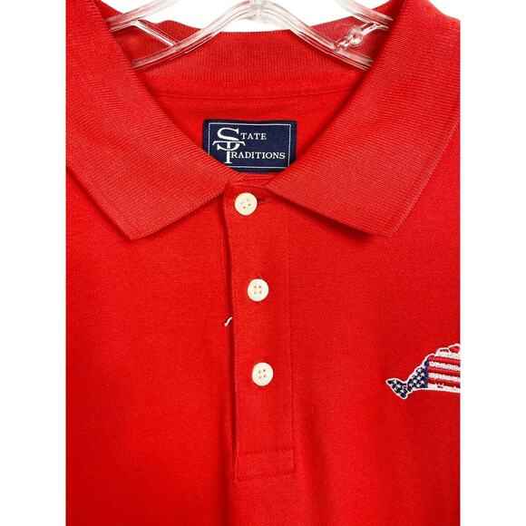 MARTHA'S VINEYARD STATE TRADITIONS USA Short Sleeve Polo Shirt RED LARGE NWT - Picture 5 of 6